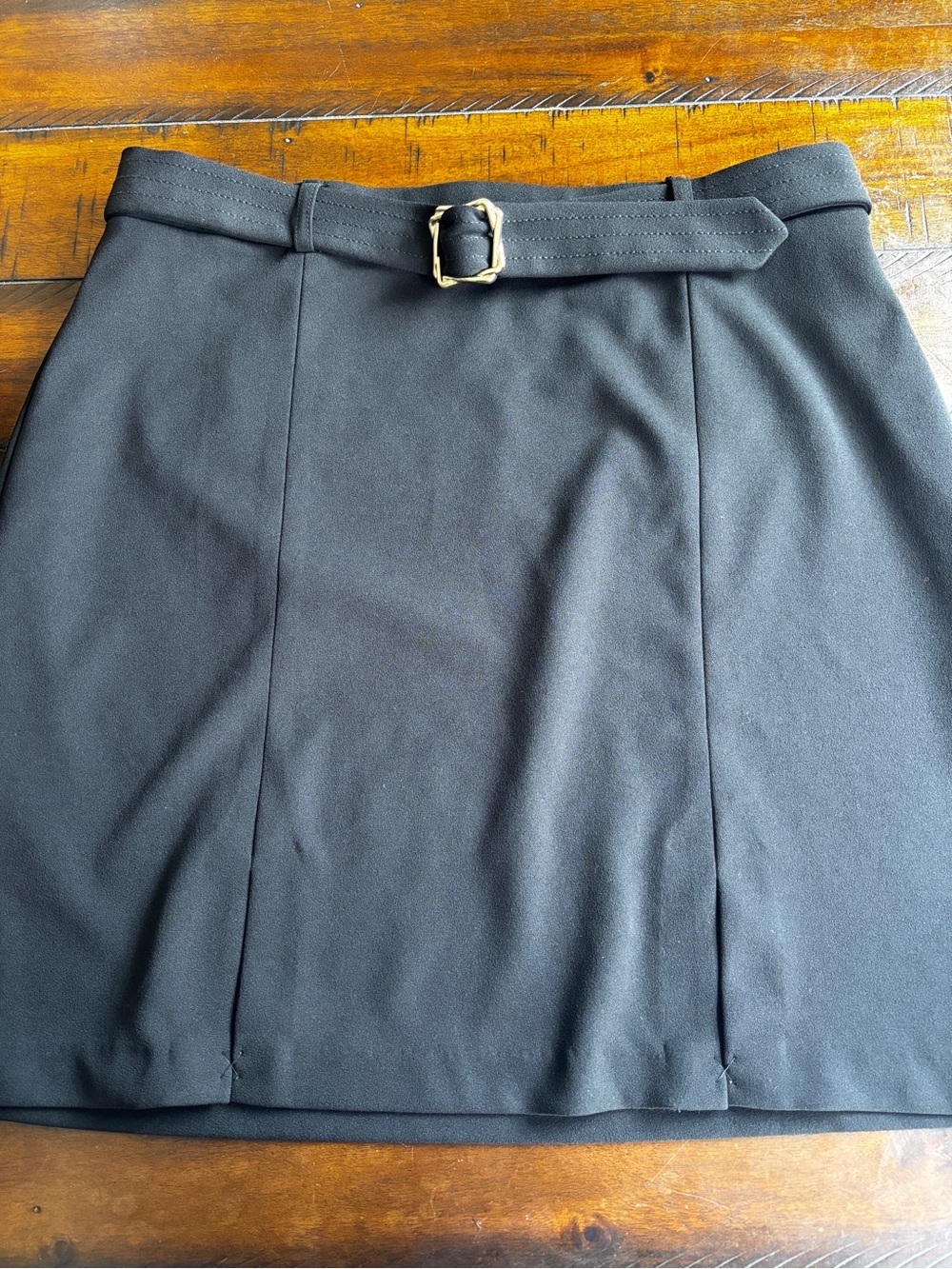 Tailored Black A-Line Skirt with Belt
